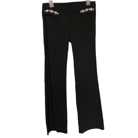 I.N.C. Black Stretchy Flared Leg Pants with Crystal Accents on Pockets Size 4 - Picture 1 of 11